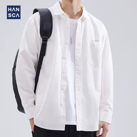 hansca日系休闲衬衫男长袖2022秋季宽松百搭高级感纯棉开衫外套男商品大图