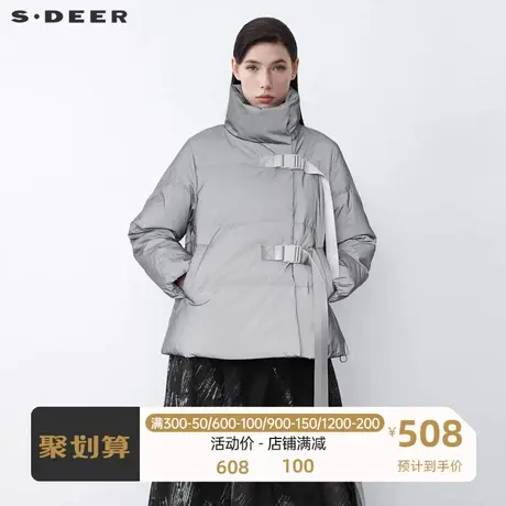 sdeer圣迪奥女装个性高领飘带拼接亮面短款羽绒服S21462454🗿商品大图