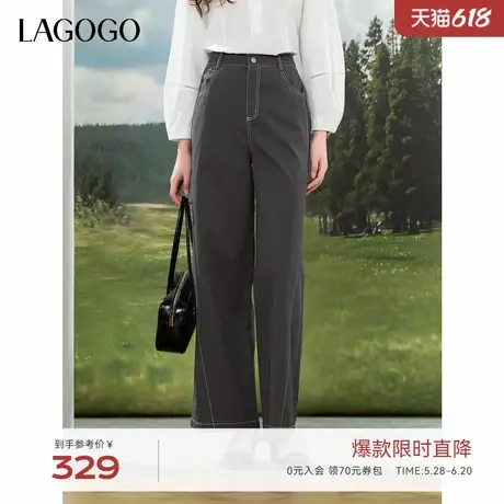 LAGOGO全棉高腰显瘦休闲裤女拉谷谷2025夏季新款裤子OAKK533A72商品大图