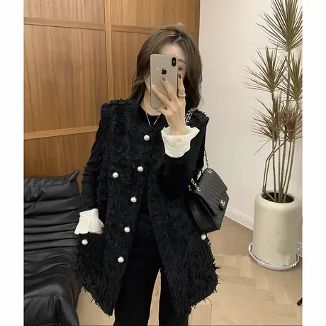 秋季新款无袖背心宽松显瘦外搭马夹流苏小香风中长款马甲女上衣潮商品大图