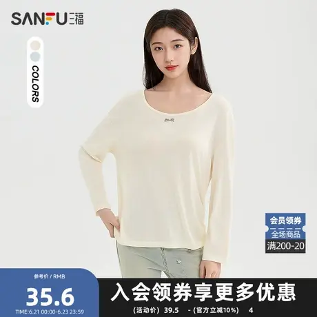 三福长T恤2025春季慵懒宽松金属标罩衫侧抽绳上衣女装490025商品大图
