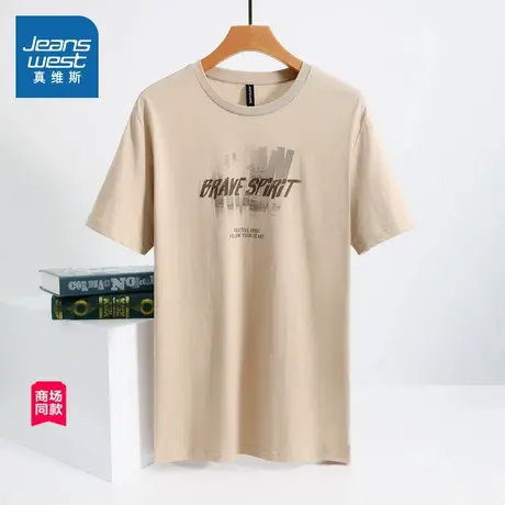 JW真维斯男装2025春季新款 美式潮流休闲圆领英文印花纯棉短袖T恤商品大图