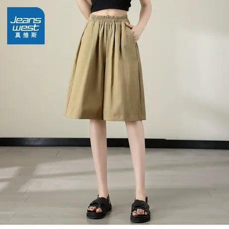 YD真维斯女装2025夏季新款 宽松休闲百搭显瘦五分阔腿女生短裤图片