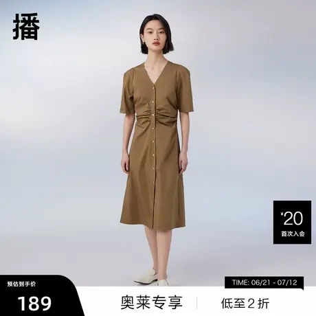 【播奥莱】播夏新款商场同款复古立体造型袖腰间轻盈梭褶连衣裙商品大图