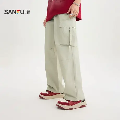三福2025秋季男士工装休闲裤 街潮橡筋腰头大直筒裤子505184图片