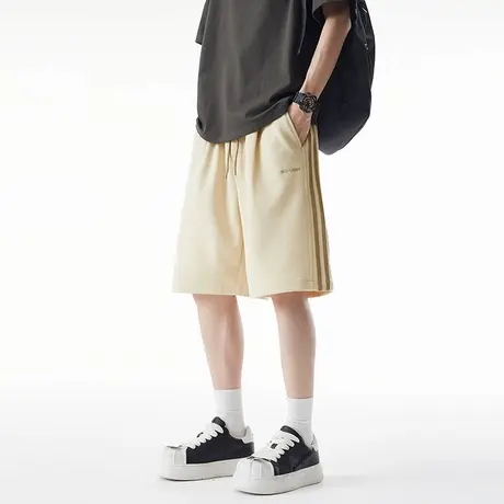 Nuthink美式运动三条杠织带五分裤宽松潮牌中裤男生短裤2025新款图片