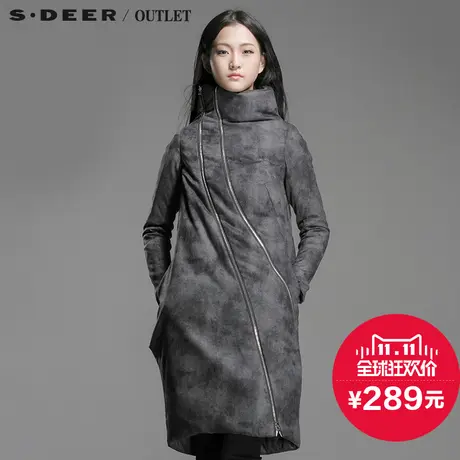 s.deer【新品】圣迪奥正品女装弧线双拉链茧状长款棉衣S14481911图片