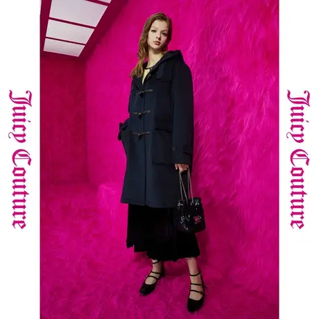 Juicy Couture橘滋春夏新款保暖上衣牛角扣连帽大衣毛呢外套女图片