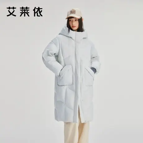 艾莱依泡芙感羽绒服女款新款连帽长款时尚设计感拼接休闲冬季外套商品大图