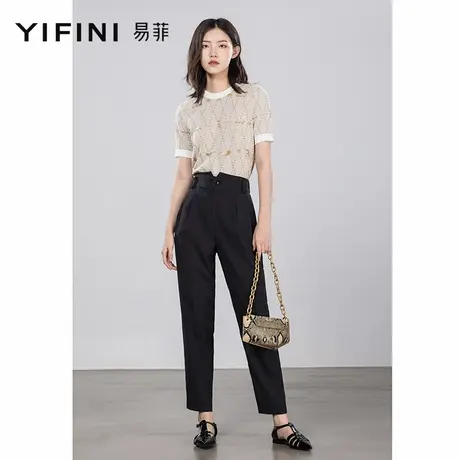 Yifini/易菲休闲高腰锥形裤女九分裤春秋新款萝卜裤三色可选长裤商品大图