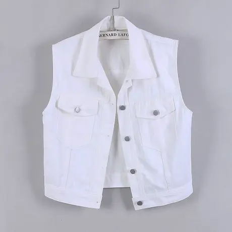 牛仔马甲女背心短款春秋夏薄新款无袖大码宽松外搭上衣显瘦坎肩白商品大图