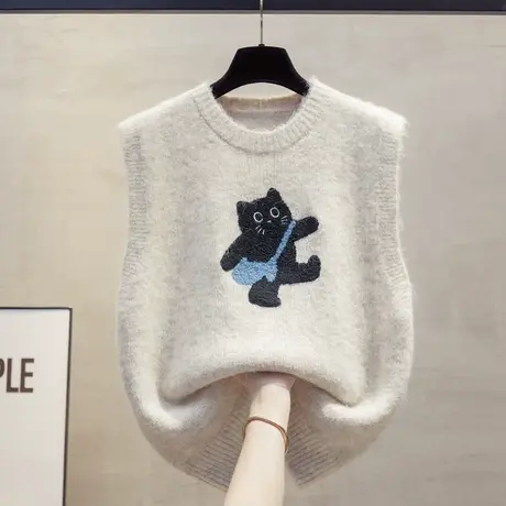 绣花圆领针织马甲背心女2025春秋新款宽松外穿马夹叠穿毛衣坎肩潮商品大图