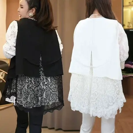 2025春季新款女圆领无袖重工拼接蕾丝马夹外套欧货气质马甲上衣潮图片