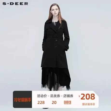 sdeer圣迪奥春季新品女装休闲翻领收腰中长款风衣S20381702🚈商品大图