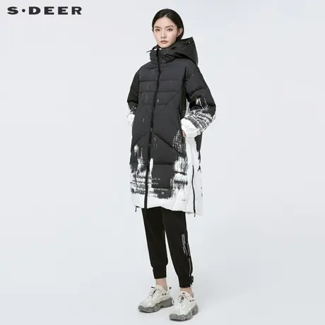 sdeer圣迪奥冬装时尚高领连帽字母印花长款羽绒服女S21482446😃商品大图