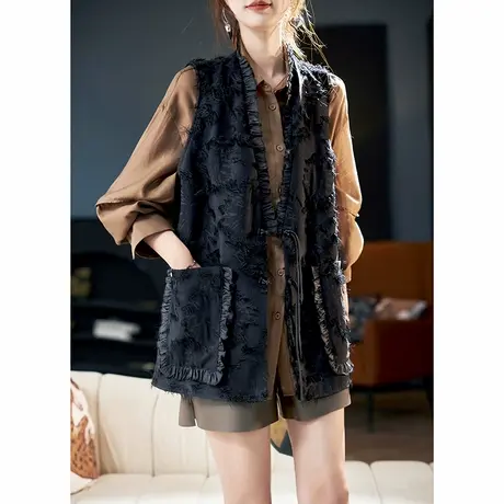 宝诗黎V领提花宽松马甲外套女2025春季新款气质百搭休闲外搭上衣商品大图