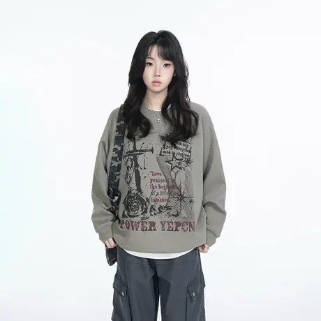 YEP2025春装新款美式印花圆领卫衣ins风宽松街头潮牌男女同款上衣商品大图