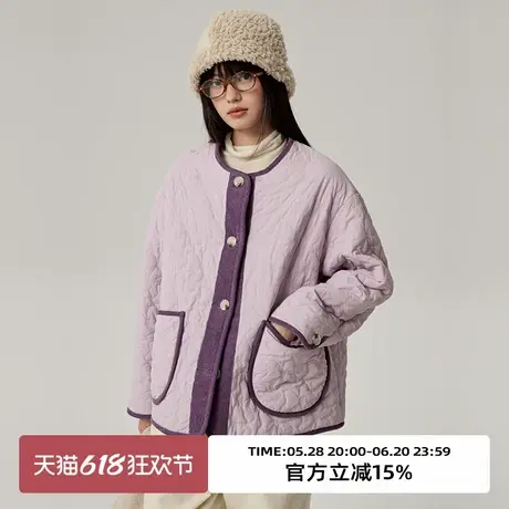 omont蛋挞家 花朵绗缝棉衣棉服冬季圆领宽松叠穿保暖外套上衣图片