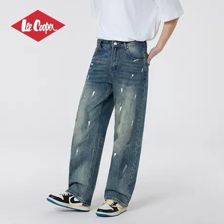 Lee Cooper/李库珀 夏季牛仔裤男士宽松直筒做旧泼墨复古阔腿长裤图片