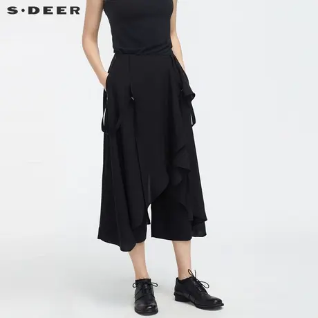 sdeer圣迪奥女装夏季不规则系带阔腿长裤设计感背带裤S21280815商品大图