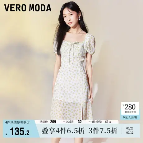 Vero Moda奥莱连衣裙子夏季新款优雅法式方领碎花收腰A摆女百搭商品大图