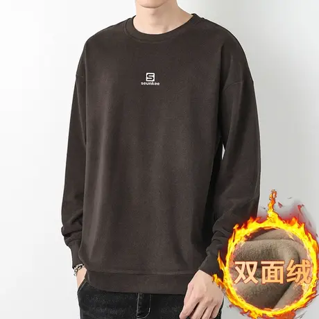 圆领卫衣男2025新款秋冬宽松潮流百搭加绒保暖双面绒无帽长袖t恤图片