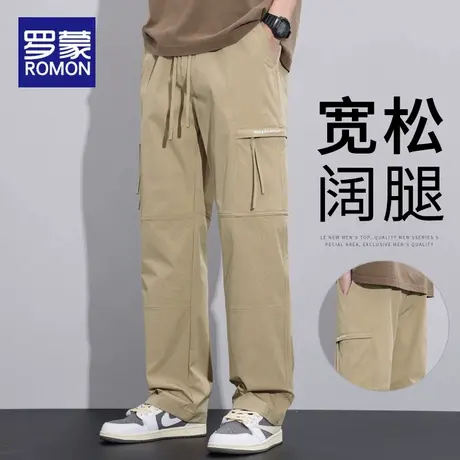 罗蒙工装裤男士夏季薄款2025新款潮牌宽松直筒运动阔腿休闲长裤子商品大图