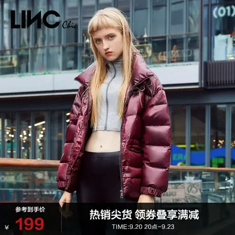 LINC金羽杰羽绒服冬季女款复古机车夹克短款羽绒服女冬季944279图片