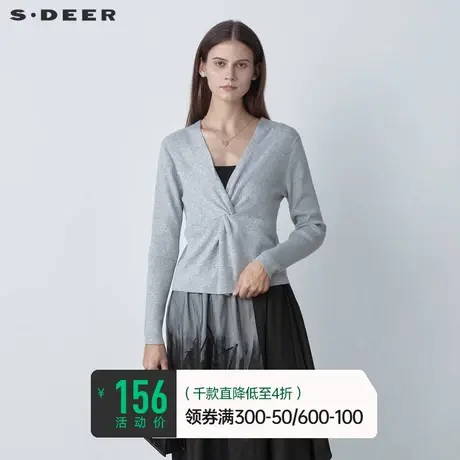 sdeer圣迪奥女装秋装复古V领不规则长袖针织衫S221Z3510图片