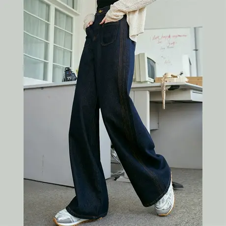 a02设计感复古垂感宽松百搭阔腿裤2025春季休闲舒适女式牛仔裤商品大图