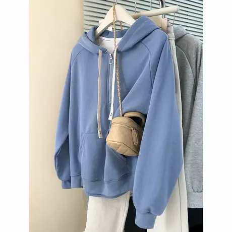 半拉链连帽卫衣女春秋薄款2025新款宽松韩版百搭上衣服外套潮ins图片
