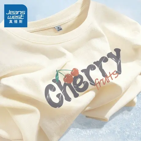 JR真维斯杏色美式短袖t恤女2024夏季新款纯棉打底宽松上衣体恤女图片