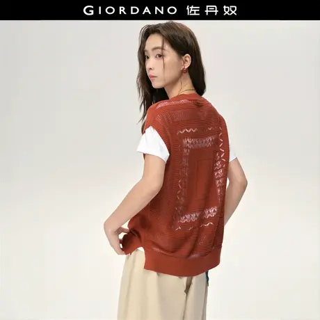 佐丹奴针织衫女装后幅镂空圆领小飞袖毛织套头针织衫 18355807商品大图