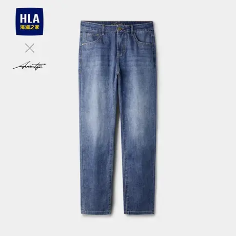 HLA/海澜之家轻商务直筒牛仔裤25春夏新款五袋款休闲刺绣裤子男士图片