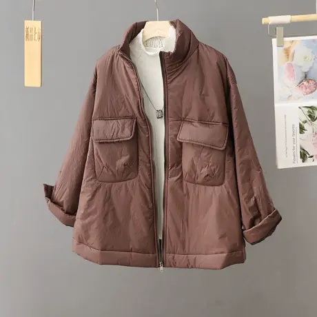 休闲时尚宽松大口袋棉服外套女秋冬新款时尚流行百搭轻薄棉袄棉衣图片