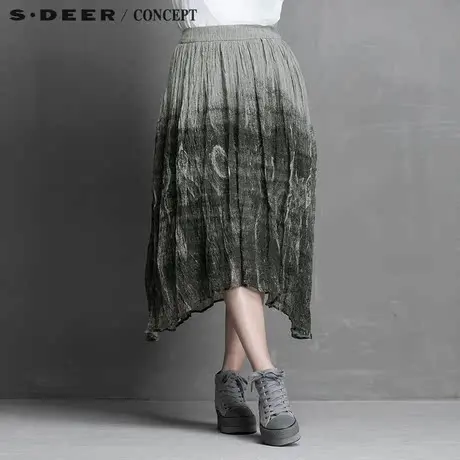 S·📲DEER＼�ONCEPT【📴新品】📵圣迪奥女抽象晕染抓皱半身长裙5281117图片