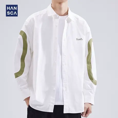 hansca纯棉长袖衬衫男秋季新款ins潮牌宽松百搭痞帅休闲撞色外套商品大图