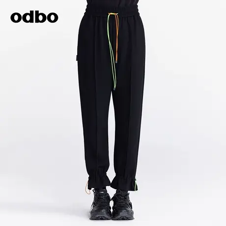 odbo 时尚运动撞色系带束脚休闲裤女夏季新款百搭针织长裤图片