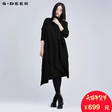sdeer圣迪奥女装2017冬装搭片不规则中长款毛呢外套大衣S16381845图片