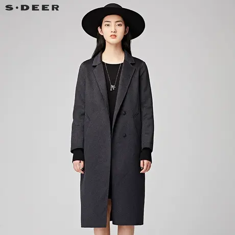 sdeer圣迪奥复古创驳领长款直筒毛呢外套S17461804图片