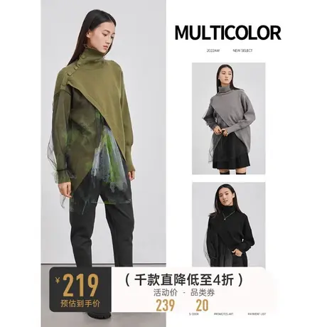 sdeer圣迪奥女装高领网纱印花拼接长款针织衫S224Z3534图片