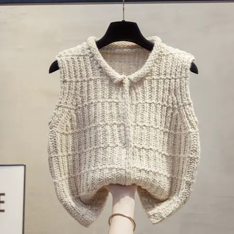 粗棒针开衫翻领针织马甲背心女2025春秋新款宽松外穿马夹毛衣坎肩图片