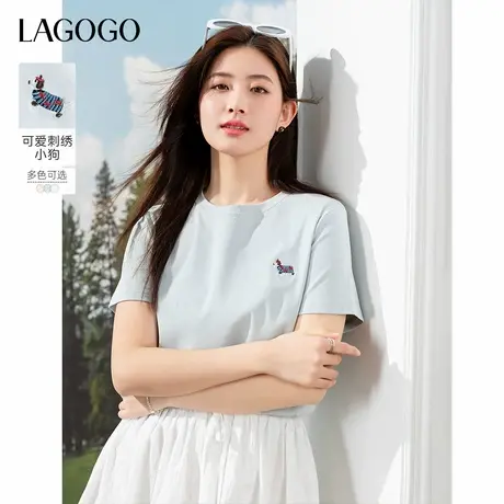 LAGOGO白色短袖T恤女款拉谷谷2025年夏季新款通勤气质圆领上衣商品大图