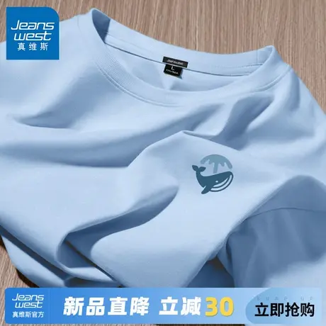 GV真维斯奶蓝色短袖男款2024新款简约小众纯棉夏季男生半袖T恤男C商品大图