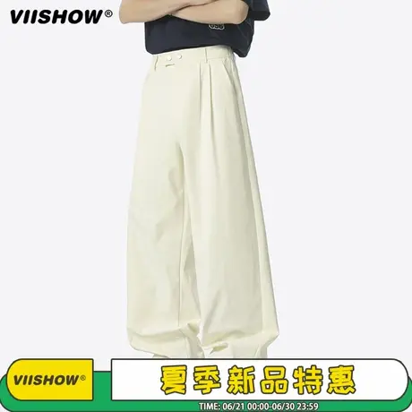 VIISHOW美式褶皱垂感伞兵西裤男秋季新款宽松直筒阔腿休闲弯刀裤图片