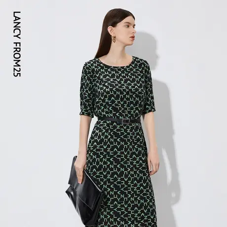 LANCY/朗姿春季圆领收腰连衣裙简约通勤女专柜同款商品大图