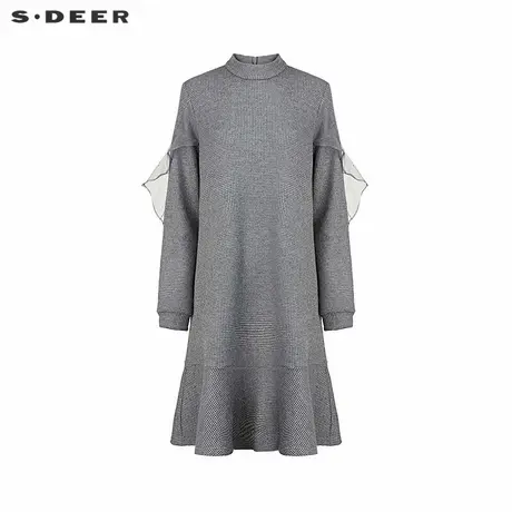 sdeer圣迪奥女装时尚半高领网纱拼接垂坠连衣裙S244Z1269商品大图
