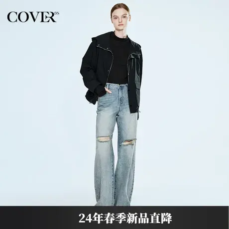 COVERINS春款宽松连帽贴袋短款风衣商品大图
