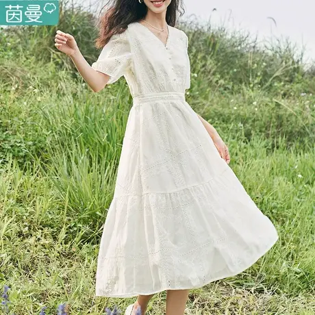 茵曼莱赛尔天丝连衣裙女2024新款夏天a字裙子高级感茶歇法式长裙商品大图