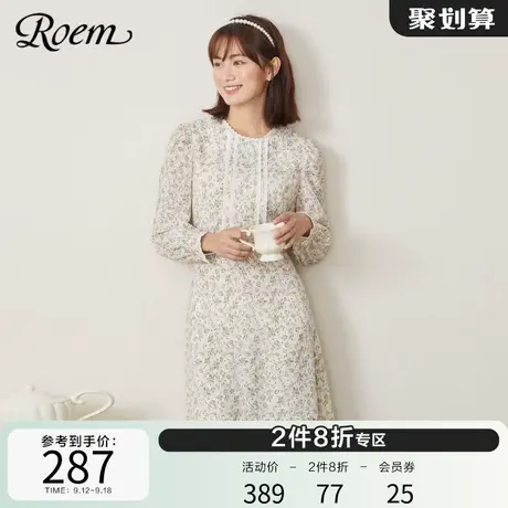 Roem商场同款碎花连衣裙新款长袖裙子连衣裙碎花仙女裙子女图片